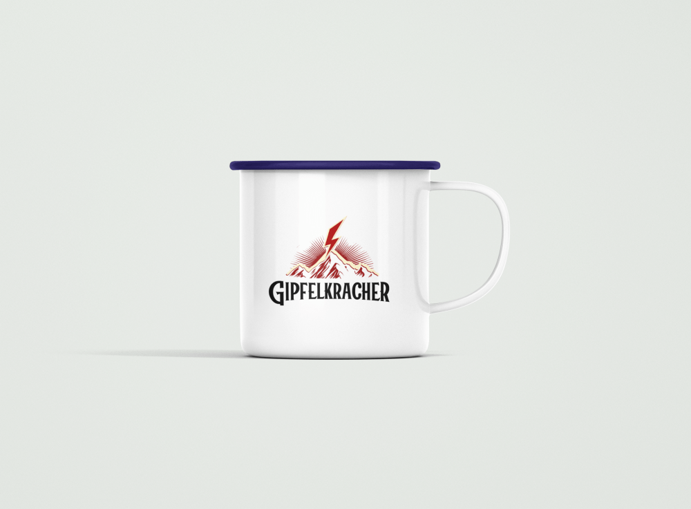 Gipfelkracher -  Emaille-Tasse weiss